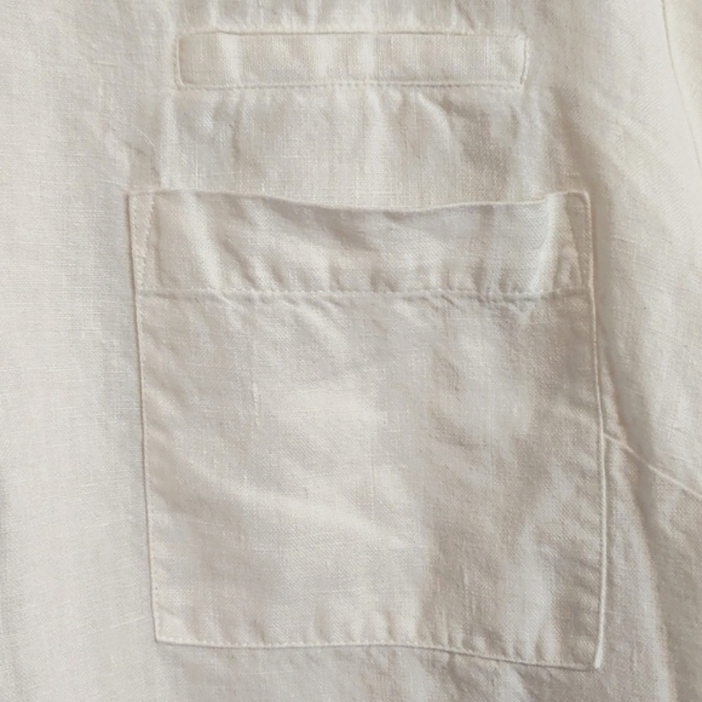 Edward Woman 100% Irish Linen Blouse White Short Sleeve Button Front Pocket 1X - Picture 4 of 9